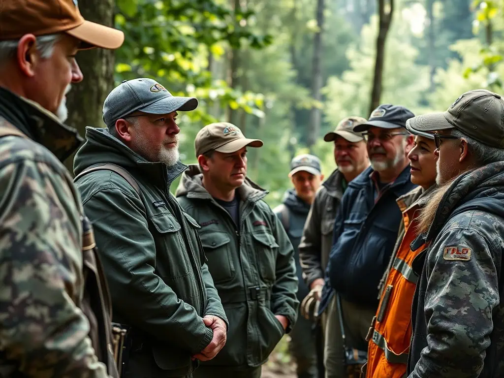A group of hunters participating in a training session on responsible hunting practices, organized by ASSOCIATION COMMUNALE DE CHASSE AGREEE DU MONTEIL.