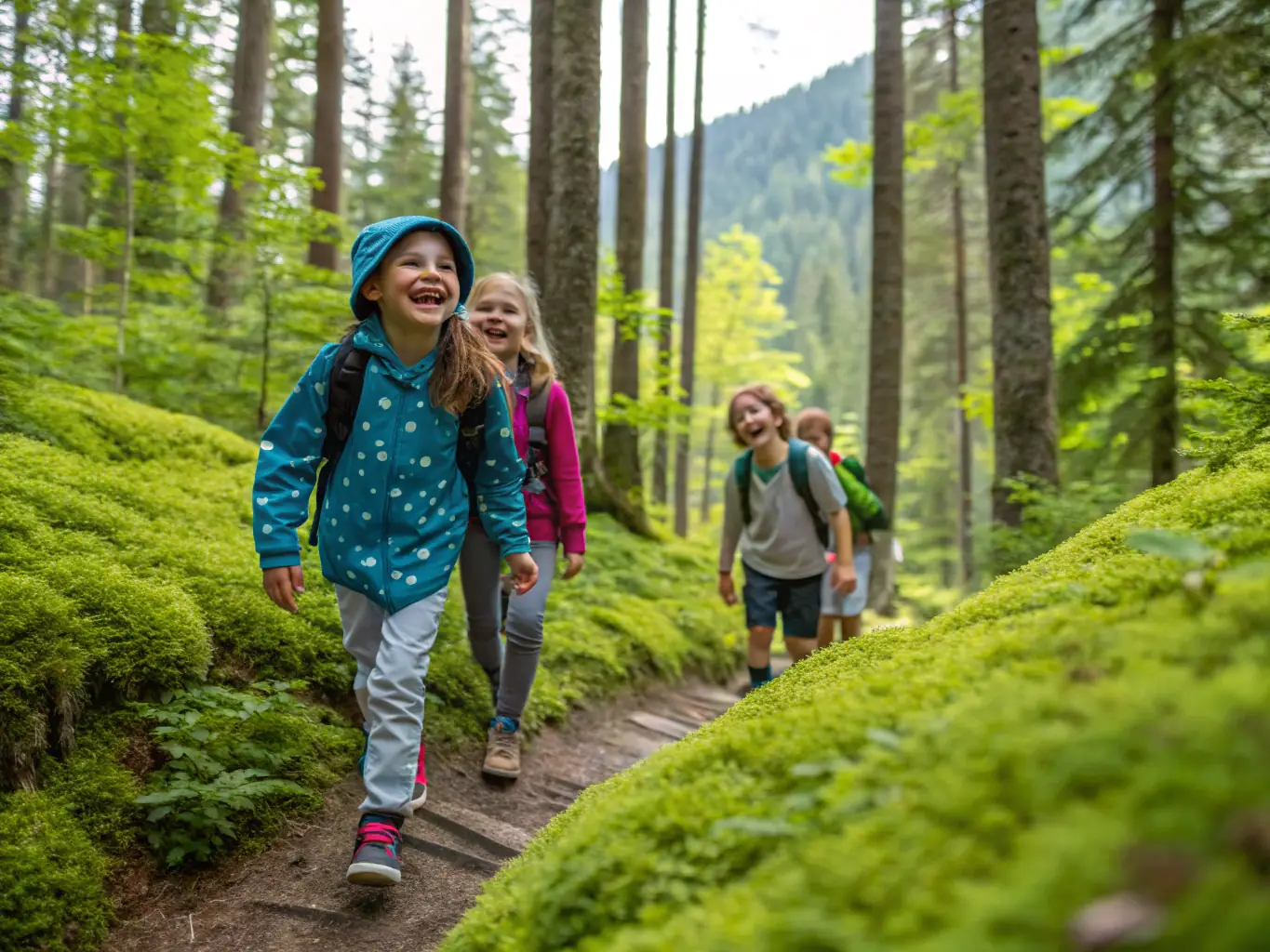 A group of children participating in a nature walk led by association members, illustrating the educational outreach programs for the community.