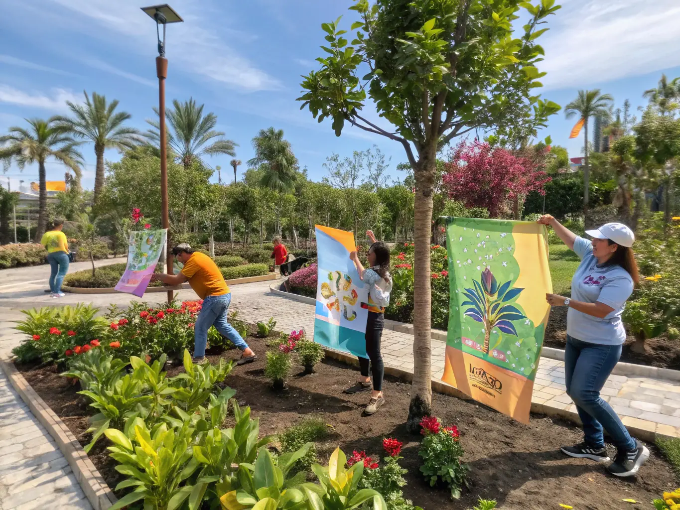 A vibrant image of volunteers planting native trees in a protected habitat area, illustrating active conservation efforts.